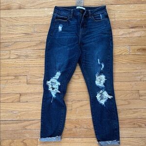 Cello Dark Blue Distressed Ankle Jeans